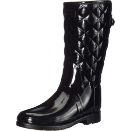 Hunter Women's Refined Short Quilted Gloss Rain Boot, Black, 9