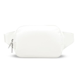 Bomvabe White Fanny Pack 1L for Women with 2-way Zipper, Small Belt Bag with Adjustable Strap 53", Fashion Waist Bag with Multiple Pockets, Crossbody Bag for Travel Gym Running Hiking Cycling