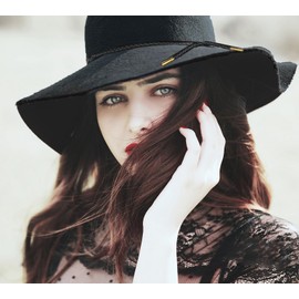 ASSQI Women's Foldable Wide Brim Beach Retro Fedora Floppy Wool Felt Hat Vintage Black