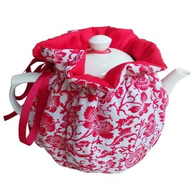 Tea Pot Cozies, Cotton Vintage Floral Teapot Dust Cover Tea Cosy, Kitchen Home Decorative Tea Pots Cozy with Insulation Pad for Housewife, Friend, Mom (Red)