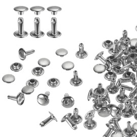 sourcing map 60 Sets Double Cap Leather Rivets, 8x10mm Round Cap Tubular Metal Studs Leather Crafting Rivets for Fabric Belt Pet Collar Boot Bag Repair and Decoration, Silver