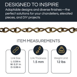 RCH Hardware CH-S50-16-AB-3 Steel Basket Chain, Antique Brass (3 Feet)