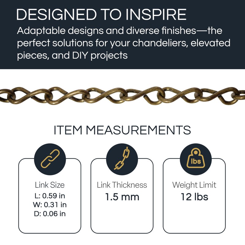 RCH Hardware CH-S50-16-AB-3 Steel Basket Chain, Antique Brass (3 Feet)
