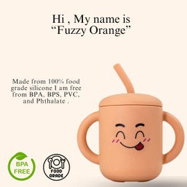 Fumiko Sippy cups for toddlers 1-3 – Adorable Personality Designs, Built-In Straw Lock, Easy-Grip Handles, (Fuzzy Orange)