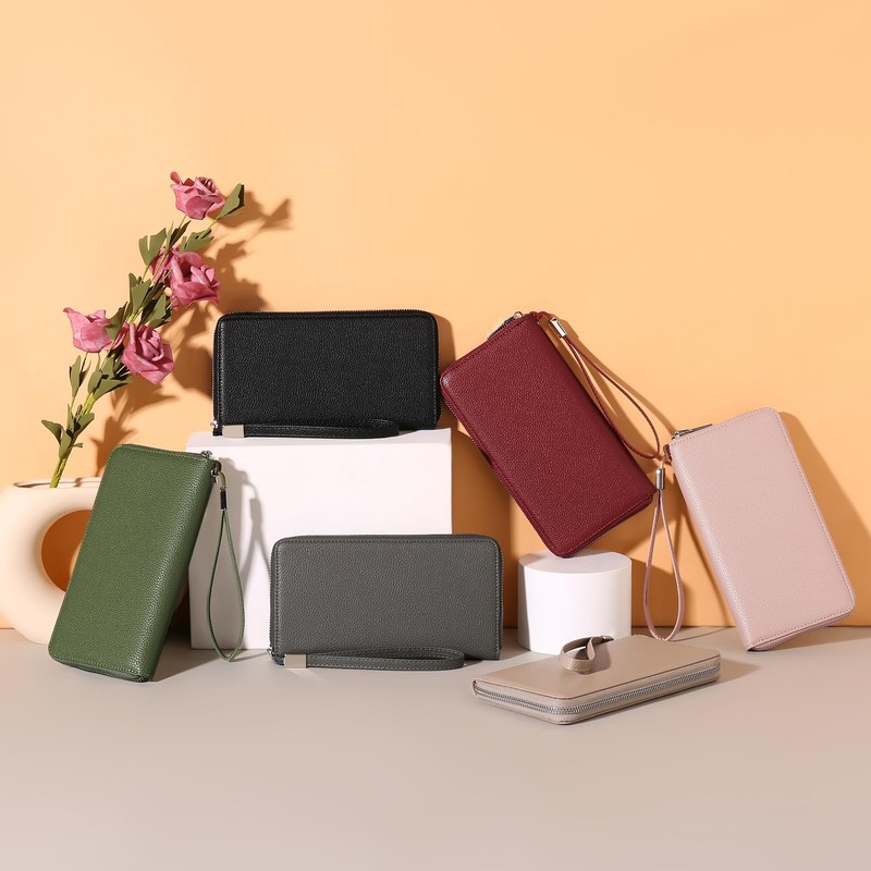 GAEKEAO women's wallet, large capacity leather women's wallet, zip clutch,