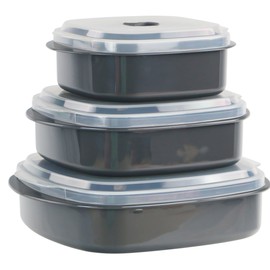 Reston Lloyd Nesting Microwave Containers, Set of 3, Adjustable Steam Vents, Airtight, Meal Prep, Durable BPA-Free Plastic- Freezer & Dishwasher Safe, Cookware & Food Storage, Anyday Cookware, Gray