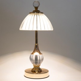 HEQET - Lámpara de mesa inalámbrica, recargable que funciona con pilas, lámpara LED táctil regulable de 13 pulgadas de alto, vidrio portátil, metal dorado junto a las lámparas para recámara, sala de