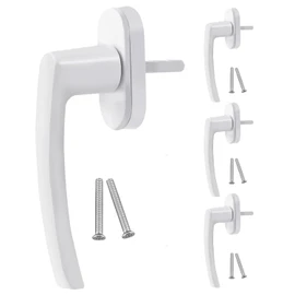 HOMURY Set of 4 Aluminium Window Handles: Lockable Window Handle, Safety Window Handle, Solid Aluminium Handle with 8 Screws for Windows, Patio Doors and Balcony Doors (White)