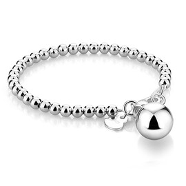 Meilanduo 925 Sterling Silver Women's 4MM/6MM Italian Bead Chain Bracelet with Ball/Heart Charm, Handmade Bead Italian Bracelet, Sizes 5.1" to 8.3" Inch for Women Girls, 6MM 7.9", Sterling Silver , no