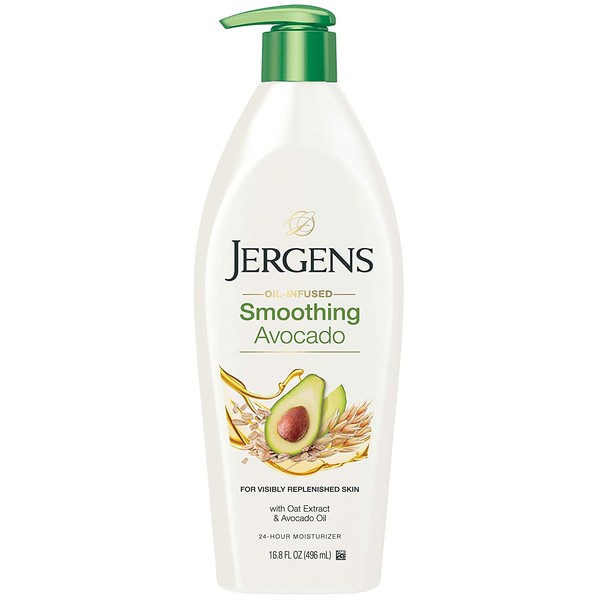 Jergens Oil-Infused Smoothing Avocado Moisturizer, for Visibly Replenished Skin, Fluid Ounces, with Avocado Oil and Oat Extract, for All Skin Types, 16.8 Fl Oz