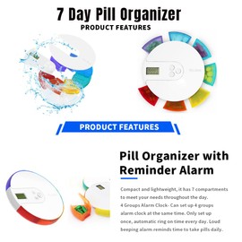 Smart Pill Box,7 Day Pill Organizer,4 Alarm Clocks,AM/PM Automatic Alarm Reminder,Hold Vitamins Fish Oil,Supplements,Travel Pill or Pillganizer,Suitable for The Elderly, Children, Office Workers