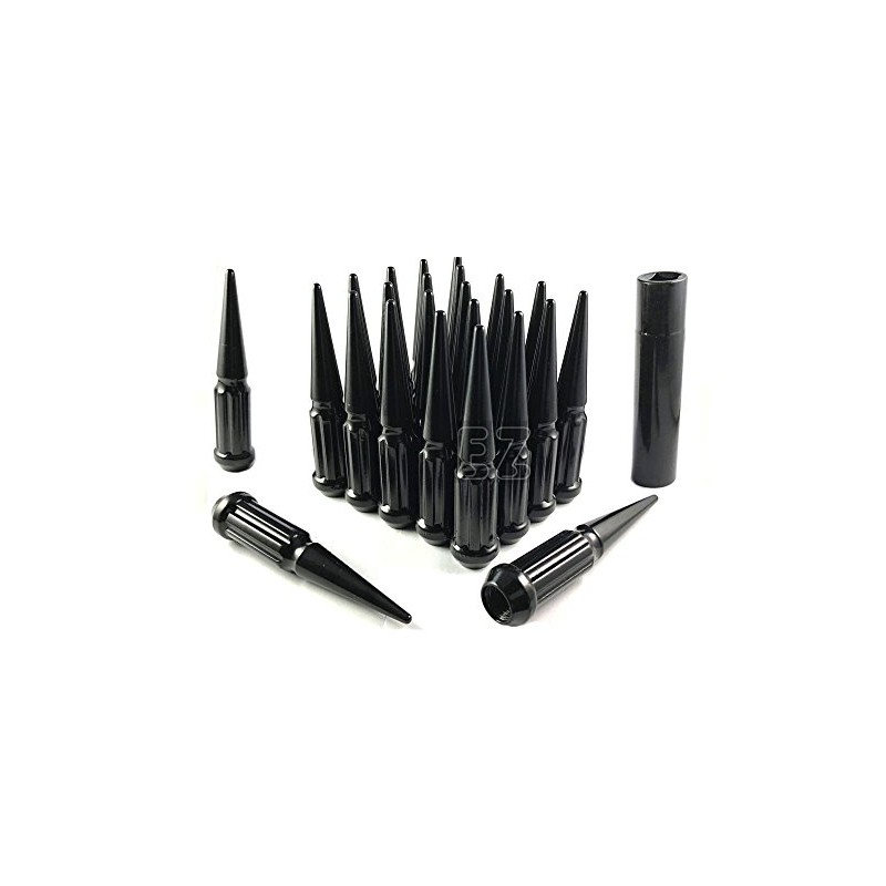 32 Pc Solid Spline Spike Lug Nuts Kit 14x2 Black