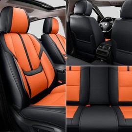 KIDYACWST Auto Car Seat Covers Accessories Full Set Leather Cushion Protector Breathable Waterproof Seat Cover for Cars Universal Fit (Black&Orange, FullSet Without Headrest)