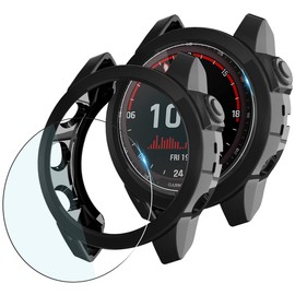 Suoman 4-Pack for Garmin Fenix 7X 51mm Case, [Scratch Resistant] 9H Tempered Glass Screen Protector+ All-Round Tup Protective Cover Bumper -Black ﻿