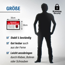 Komma Security Caution Dog Multilingual 6 Languages – Dog Sign Sign Property – Door Sign Front Door Warning Sign Burglary Protection – Warning Dog