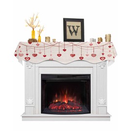 Victoroes Valentine's Day Mantle Scarf 60 x 17 Inch, Romance Red Pink Love Heart Linen Texture Fireplace Mantel Scarf Mantel Cover Runner for Wedding, Anniversary, Holiday Party Decor