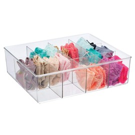 mDesign Plastic 12 Compartment Divided Drawer and Closet Storage Bin - Organizer for Scarves, Socks, Ties Bras, and Underwear - Dress Drawer Organizer, Shelf Organization - Clear