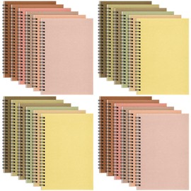 Fuutreo 24 Pcs Spiral Notebook for Work A5 8.3 x 5.7 Inch College Ruled Spiral Journal Notebook Kraft Cover Notebook, 12 Color, 60 Sheets, 120 Pages for Office School Supplies(Nuts Color)