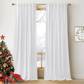 RYB Home Velvet Curtains 108 inches Long - White Super Soft Back Tab & Rod Pocket Energy Efficient Backdrops for Living Room Villa Loft, W52 x L108, 2 Pieces