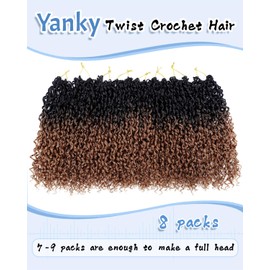 Eerya 10 Inch Yanky Twist Crochet Hair for Women 8 Packs Fluffy Prelooped Senegalese Spring Mini Yankee Yaki Twists Crochet Braids Synthetic Braiding Hair Extensions (10 inch, OT30)