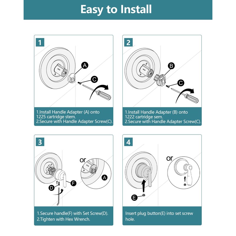 Replacement Shower Fuacet Handle Kit Compatible with Moen Posi-Temp& Chateau