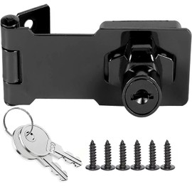 ZiYuya Hasp Lock with Keys, Padlock Shed Lock Gate Latch Door Bolt Lock Drawer Cupboard Locks Twist Knob Locking Hasp Keyed Locking Closet Latch Bolt Door Lock Black (Black - 1 Pack, 3 Inch)