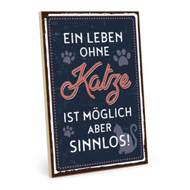 TypeStoff HS-00353 Wooden Sign with Saying - Life Without Cat - Vintage Look with Quote as Gift and Decoration on Roommate, Pet and Sense