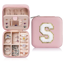 Parima Bridal Shower Gifts for Women, Bridesmaid Gifts for Women | Bridesmaid Proposal Gifts Unique Gifts | Wedding Travel Essentials Small Jewelry Box | Travel Jewelry Case - Letter S, Pink