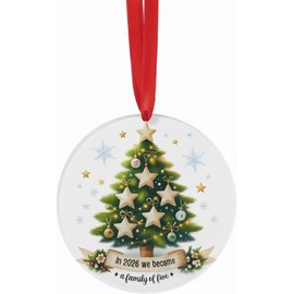 Christmas Ornament 2025 – Baby First Christmas Ornament – Parents with Kids Gift –Round Christmas Tree Decoration Keepsake (Family of Five)
