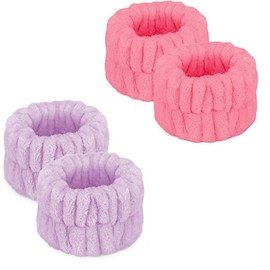 WOOXDYUK 4 PCS Women's Wrist Towels for Washing Face, Microfibre Wrist Spa Wash Towel Band, Face Wash Bracelets, Pink and Light Purple