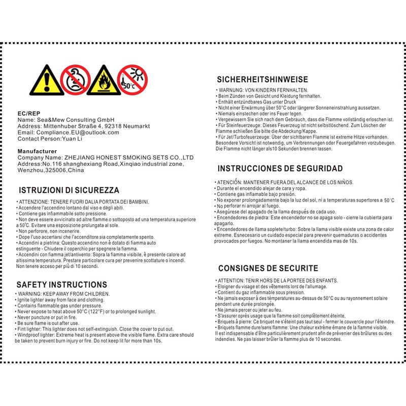 HONEST Torch Lighter Butane Windproof Lighter Mens Gifts Lighter for