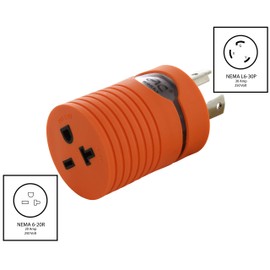 AC WORKS L6-30P 30-Amp 250-Volt Locking Plug to NEMA 6-20R 15/20-Amp 250-Volt Female Connector Adapter (Compact)