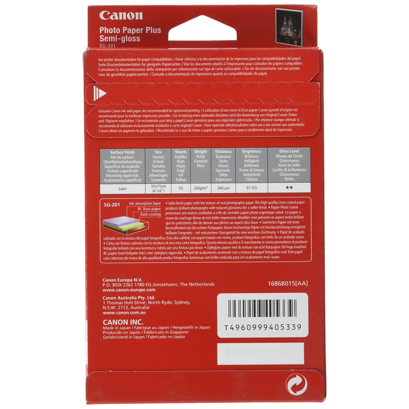 CanonSG2014X6 Original Original 1686B015-100x150mm 50 Sheets Semi-Gloss Photo Paper