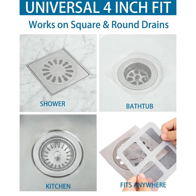 60PCS Disposable Shower Drain Hair Catcher Stickers, Adhesive Mesh Trap
