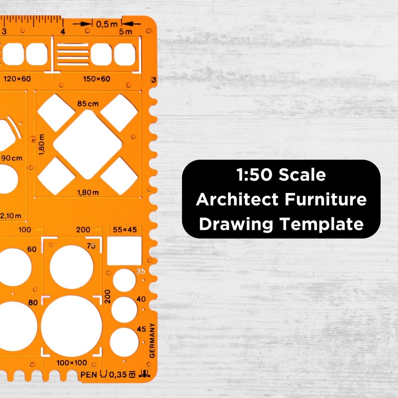 Architect Stencil 1:50 - Architectural Template - Furniture Symbols for