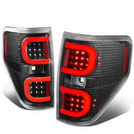Auto Dynasty Dual RED LED C-Tube Tail Light Brake Lamps Compatible with Ford F150 94-14, Driver and Passenger Side, Black Housing Clear Lens