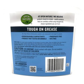 Open Nature Earth Friendly Dishwasher Detergent Packets, Biodegradable, Dye & Fragrance Free (60 Packets)