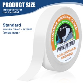 KEPAIBOS Double Sided Iron On Adhesive Hem Tape with Backing Easy-Iron Washable Fusible No Sew Tape for Fabric (Standard, 1 Inch 54 Yards)