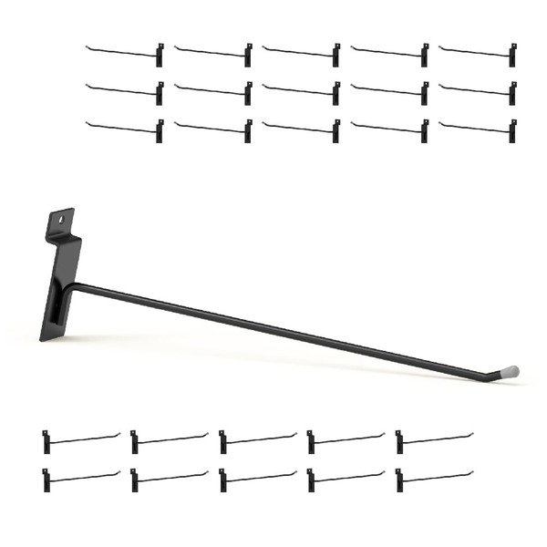BFPeaky Black Slatwall Hooks - 12 Inch, 25PC, Heavy Duty