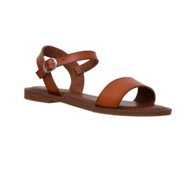 CUSHIONAIRE Women's Clara One Band Ankle Strap Sandal +Memory Foam, Wide Widths Available, Tan 8.5 W