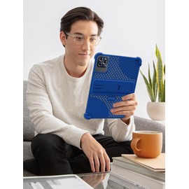 for Tabwee W90 11 inch Android Tablet Case,BOVUGAC Soft Silicone with Capacitive Pen,Heat Dissipation Design,Adjustable Stand,Shockproof,Kids Friendly(Blue)