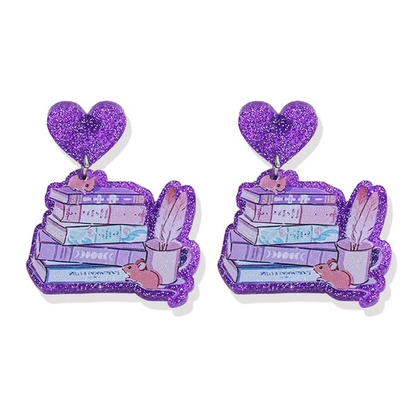 coadipress Teacher Earrings for Women Glitter Acrylic Colorful School Books