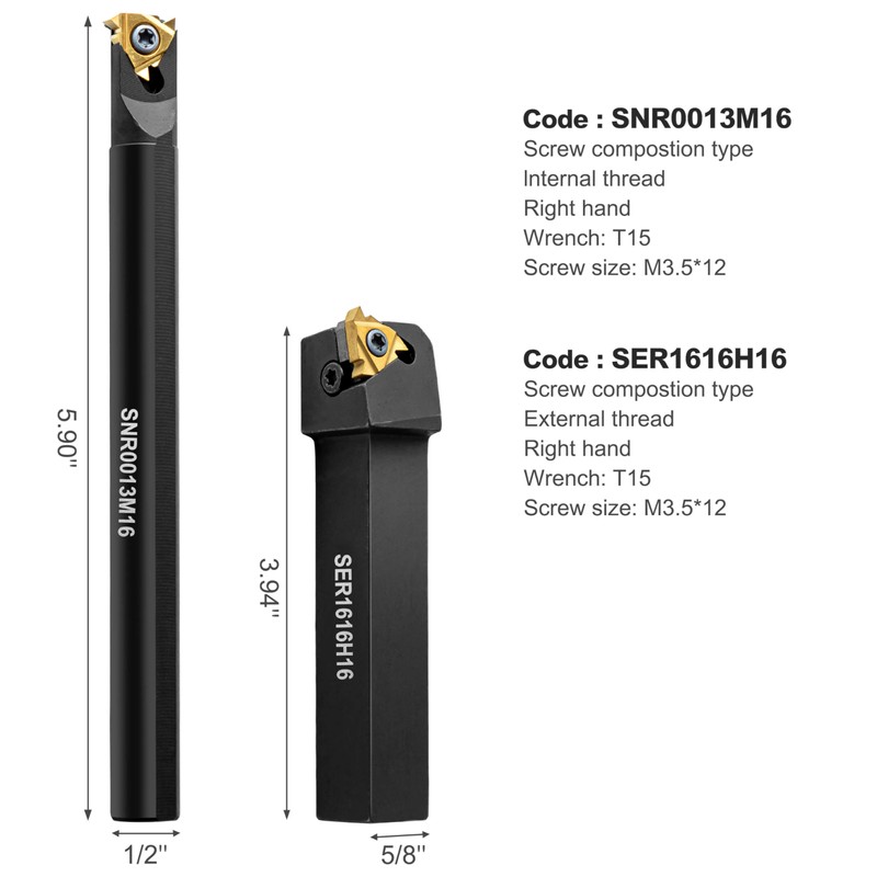 1/2" & 5/8" Threading Tool Holder Combo, Internal & External