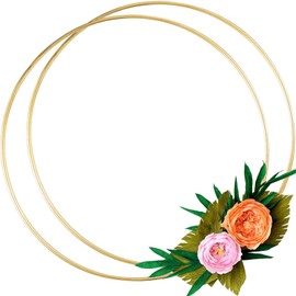 2 Pack 14 Inch Large Metal Floral Hoop Wreath Macrame Gold Hoop Rings for Making Wedding Wreath Decor and DIY Dream Catcher Wall Hanging Crafts