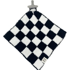 Checkered Baby Lovey Pacifier Holder 10"x10" - Cuddly Soft Knitted Soothie Reversible Mini Comfort Security Blanket - Snuggle Newborn Gift Essential for Babies Boys and Girls (Black/White)
