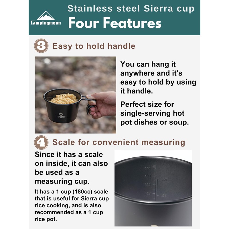 CAMPINGMOON Deep Sierra Cup 600ml Outdoor Camping Stainless Steel Sierra