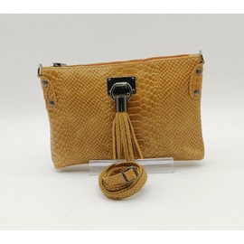 Unbranded Italian Snake Embossed Genuine Leather Crossbody Handbag Cognac – Made In Italy