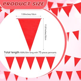 Hahafelt 100 Feet Pennant Banners Flags 75 Solid String Triangle Flags for Grand Opening, Carnival Theme Birthday Party Decoration Outdoor Events Classroom Decoration (Red)