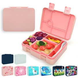 XJIANFU Brotdose mit Fächern,1300ml Auslaufsichere Bento-Box, Kinder-Lunchbox,Auslaufsicher Mit 5 Fächern,Jausenbox Brotbox für,Mädchen & Jungen,Mikrowelle/spülmaschinenfest (Rosa)