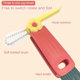 Velaco 3 in 1 Water Bottle Cleaner Brush, Kitchen Cleaning Gadgets Set for Crevice Tight Space Gap, Cup Lid Cleaning Brush - Red